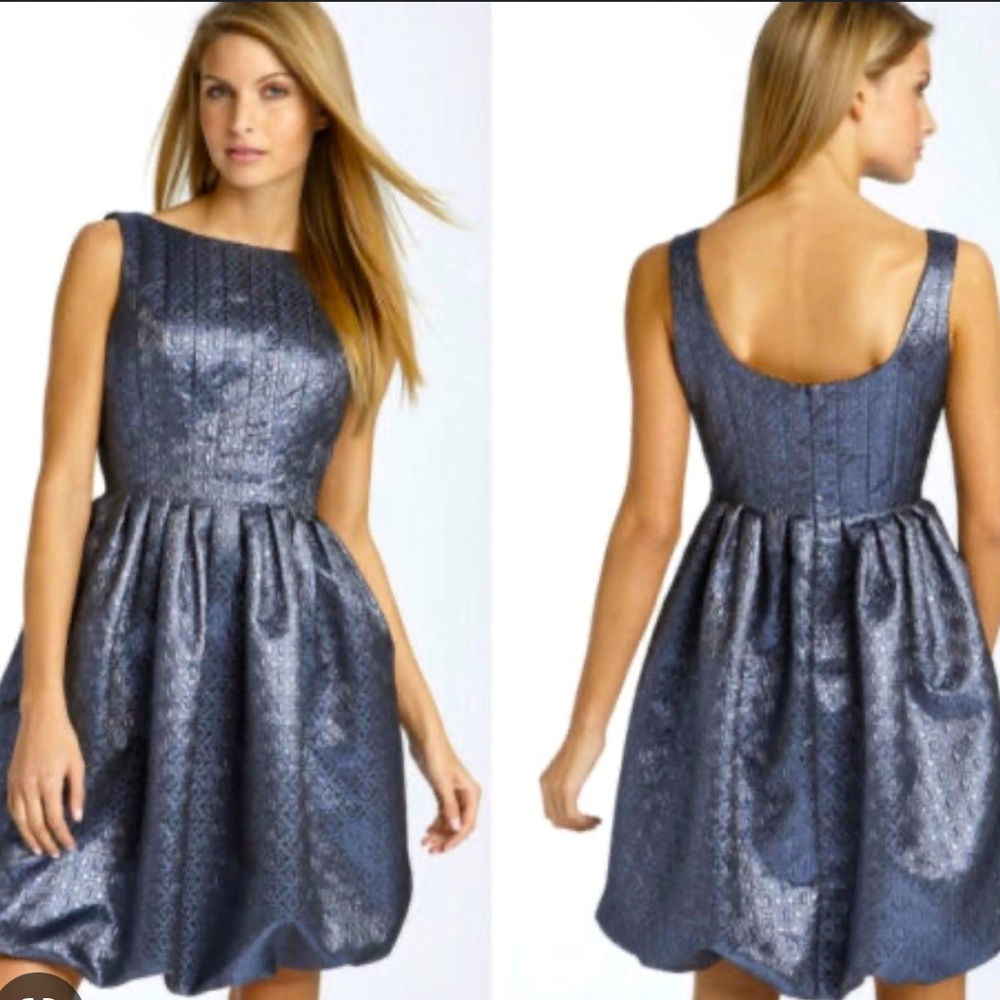 Maggy London Metallic Silver/Blue Bubble Dress- Size 10